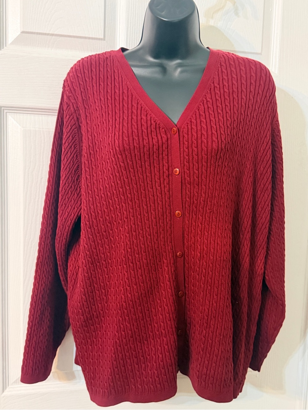 Pendleton Deep Red  Burgundy Cable-Knit V-Neck Cardigan Sweater 2XL - Picture 4 of 9